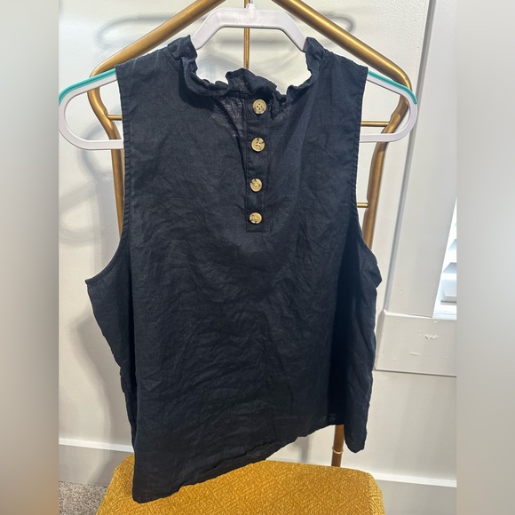 J. Crew Black Ruffle Neck Sleeveless Linen Blouse Size XL EUC - Picture 3 of 4